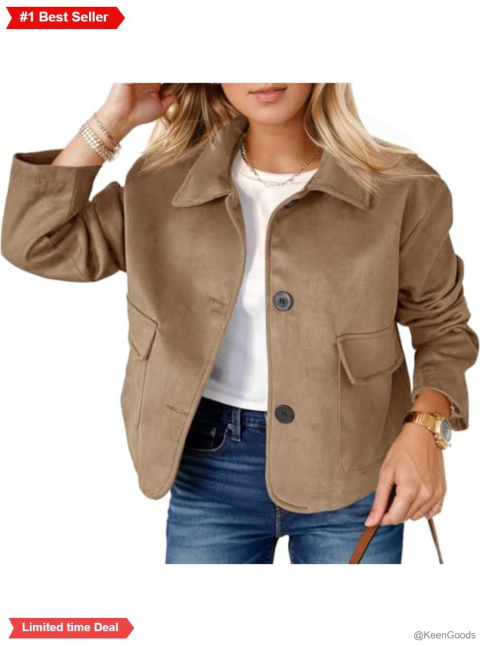 Faux Suede Cropped Button Down Jacket Casual Vintage Shacket